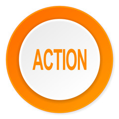 action orange circle 3d modern design flat icon on white background