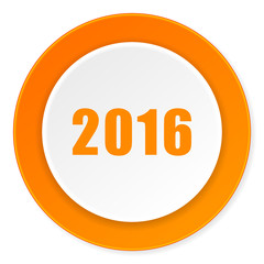 year 2016 orange circle 3d modern design flat icon on white background