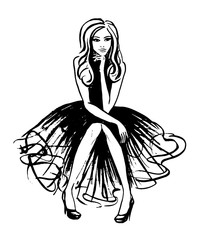 Fashion illustration of sitting woman