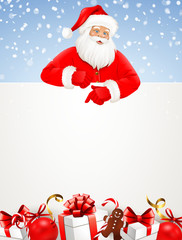 Nikolaus hinter Board mit Weihnachtsgeschenken