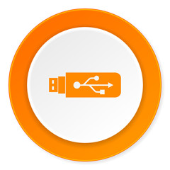 usb orange circle 3d modern design flat icon on white background