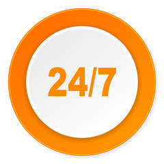 24/7 orange circle 3d modern design flat icon on white background