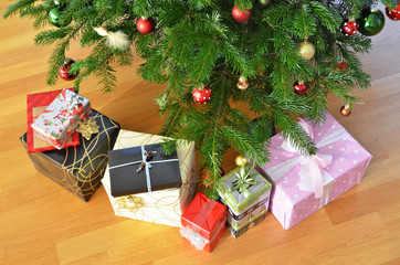 Gift boxes under the Christmas tree
