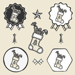 christmas sock presents gifts vintage symbol emblem label