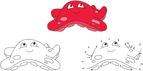 Cartoon starfish. Vector illustration. Coloring and dot to dot g