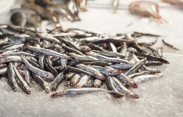raw fishes at market