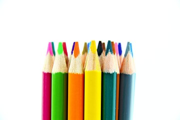 Colour pencils on white background