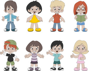 Group of happy cartoon children. Cute kids.
