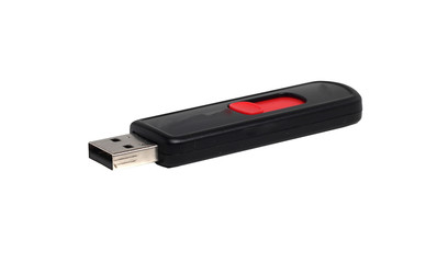 black USB flash drive on a white background