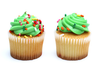 Green Cupcakes Isolated on a White Background