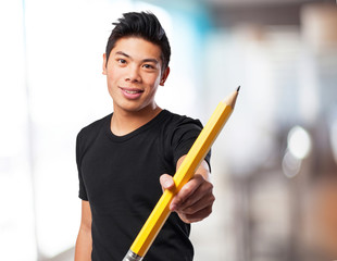 cool chinese-man with pencil