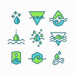 Vector line set of water symbols, isolated icons.