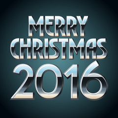 Vector Merry Christmas greeting card with reflective silver font