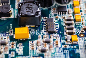 close-up of electronic circuit board with processor