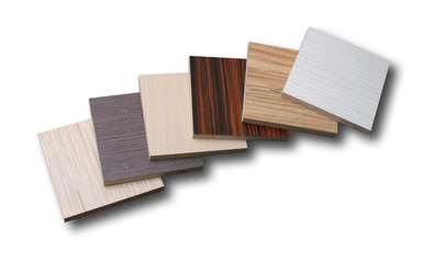 Different chipboards without edge band isolated on white backgro