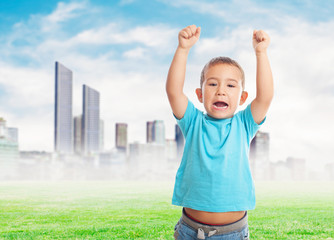 Obraz premium portrait of a little boy with animating gesture