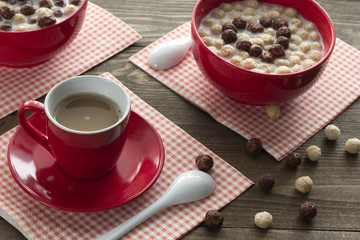 Coffee red cup and chocolate balls