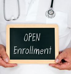 Open Enrollment - Doctor with chalkboard and text