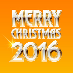 Vector Merry Christmas 2016 greeting card with silver and golden shiny font