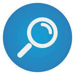 Flat white Magnifying Glass icon on blue circle