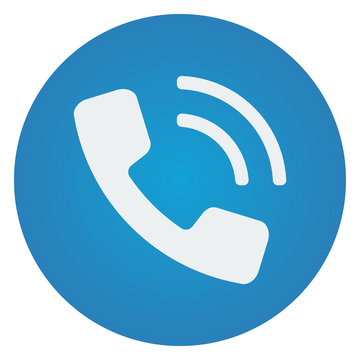 Flat white Phone icon on blue circle