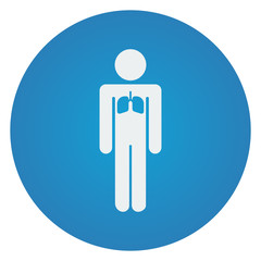 Flat white Lungs icon on blue circle