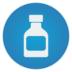 Flat white Medicine Bottle icon on blue circle