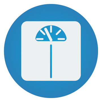 Flat white Personal Scale icon on blue circle