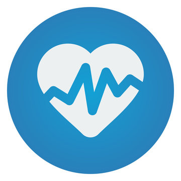 Flat white Heart Rate Pulse icon on blue circle
