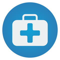 Flat white First Aid Kit icon on blue circle