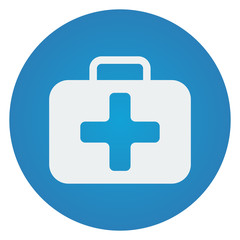 Obraz premium Flat white First Aid Kit icon on blue circle