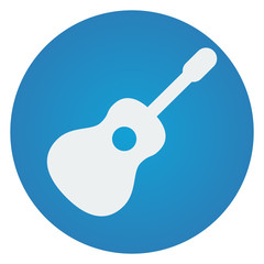 Flat white Guitar icon on blue circle