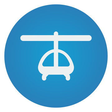Flat white Helicopter icon on blue circle