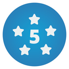 Flat white Five Star icon on blue circle