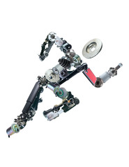 Running man assembled from spare parts.
