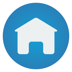 Flat white Home icon on blue circle