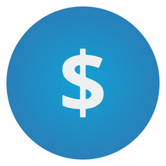 Flat white Dollar icon on blue circle