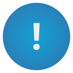 Flat white Exclamation Mark icon on blue circle