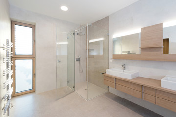 Fototapeta na wymiar interior of modern bathroom with shower