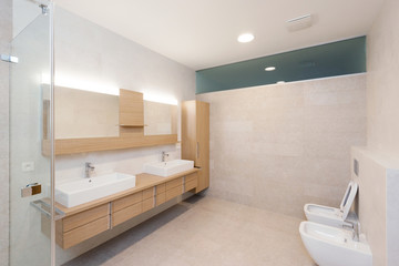 interior of modern bathroom with shower