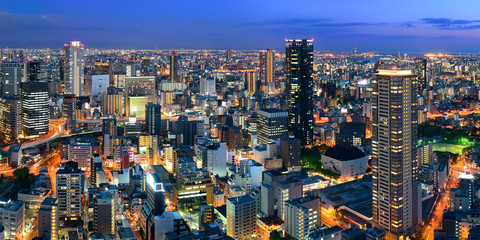Fototapeta na wymiar Osaka night rooftop view