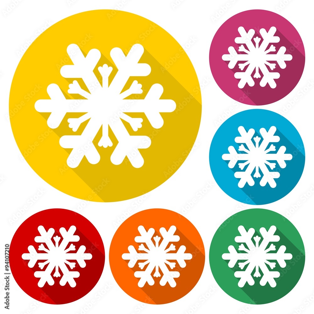 Poster snowflake icons set with long shadow