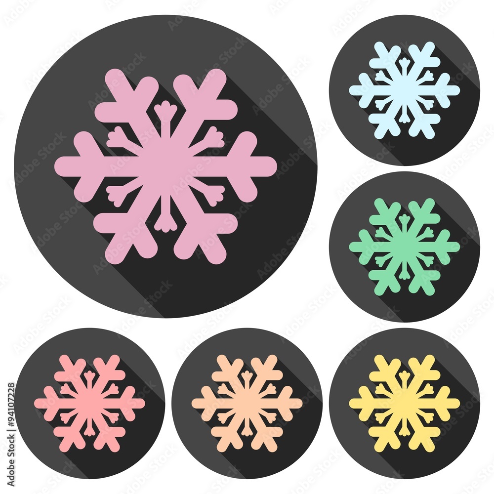 Poster snowflake icons set with long shadow