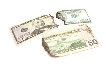 burnt bills of dollars