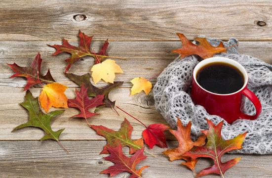 Hot cup of dark coffee for the Autumn Season