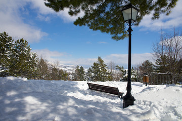 Panchina in un paesaggio innevato