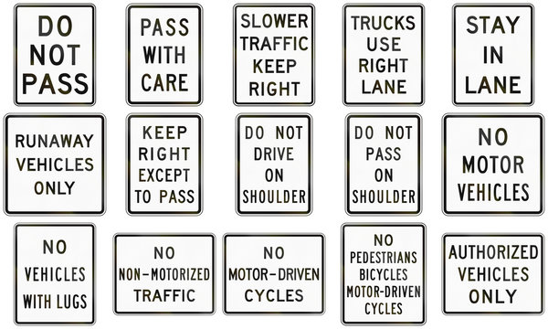 Collection of text-only regulatory signs used in the USA