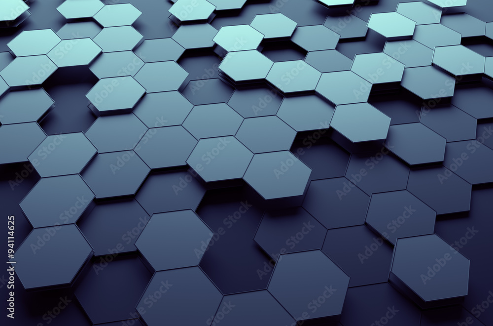 Poster abstract 3d rendering of surface with hexagons.