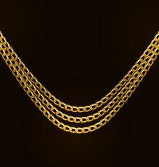 Beautiful Golden Chains Isolated on Black Background
