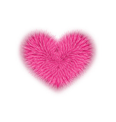 fur pink heart for Valentines Day isolated on white background